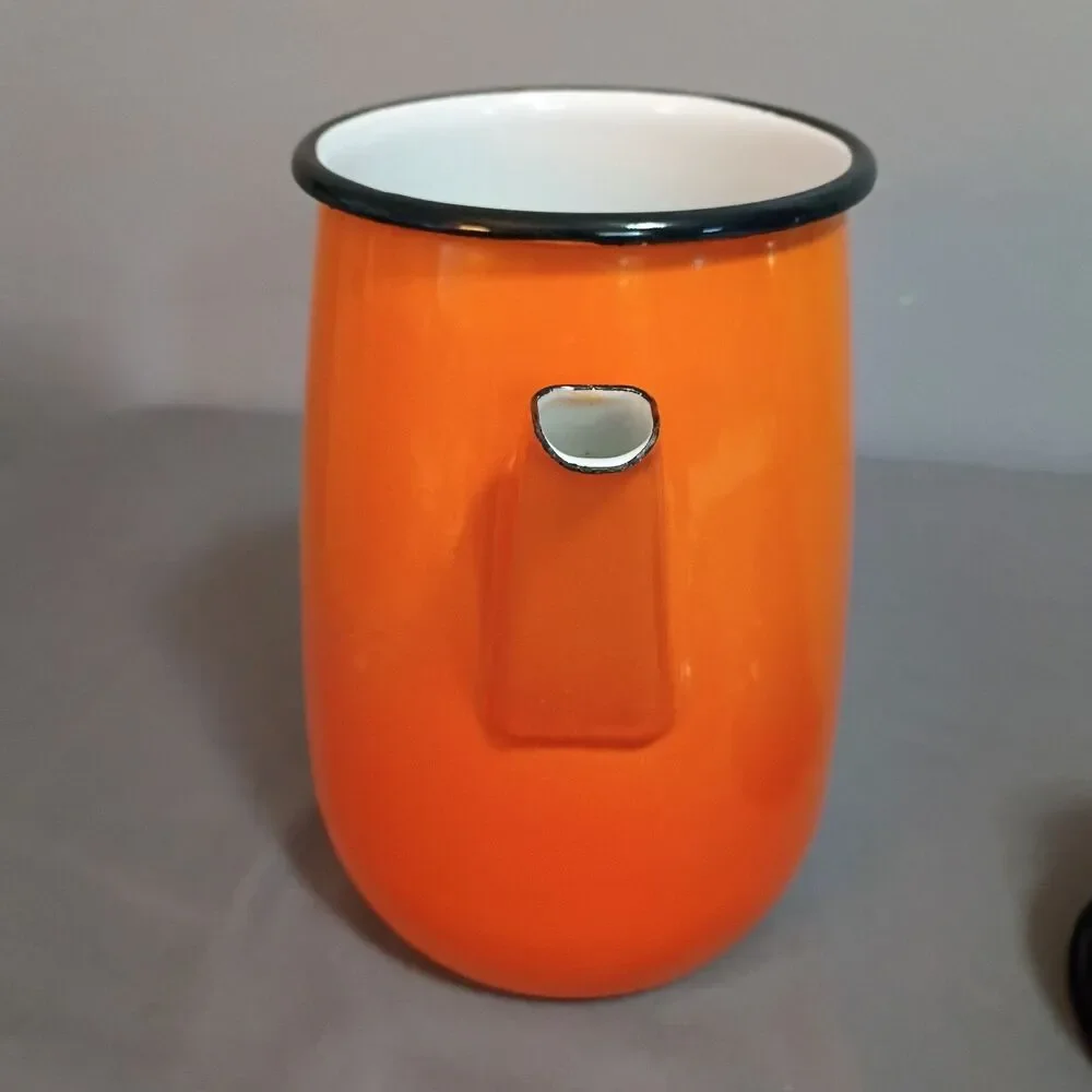 Vintage Aubecq Orange Ombre Enamel Mid Century Modern Coffee Pot France Aubeco